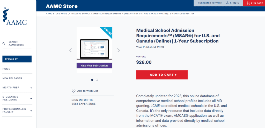 The subscription and pricing options for MSAR on AAMC.