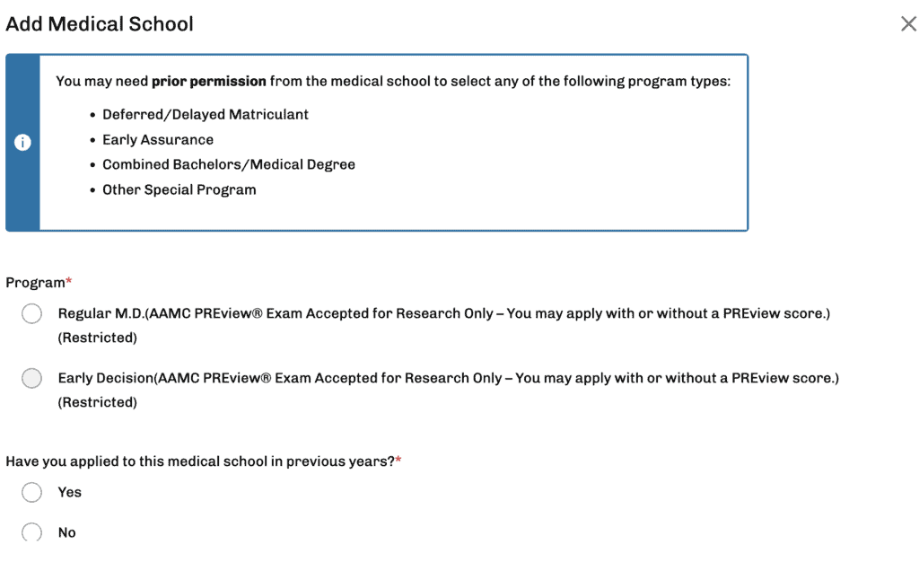 A screenshot of the AMCAS application demonstrating how to change from Early Decision to Regular when applying to medical school. 